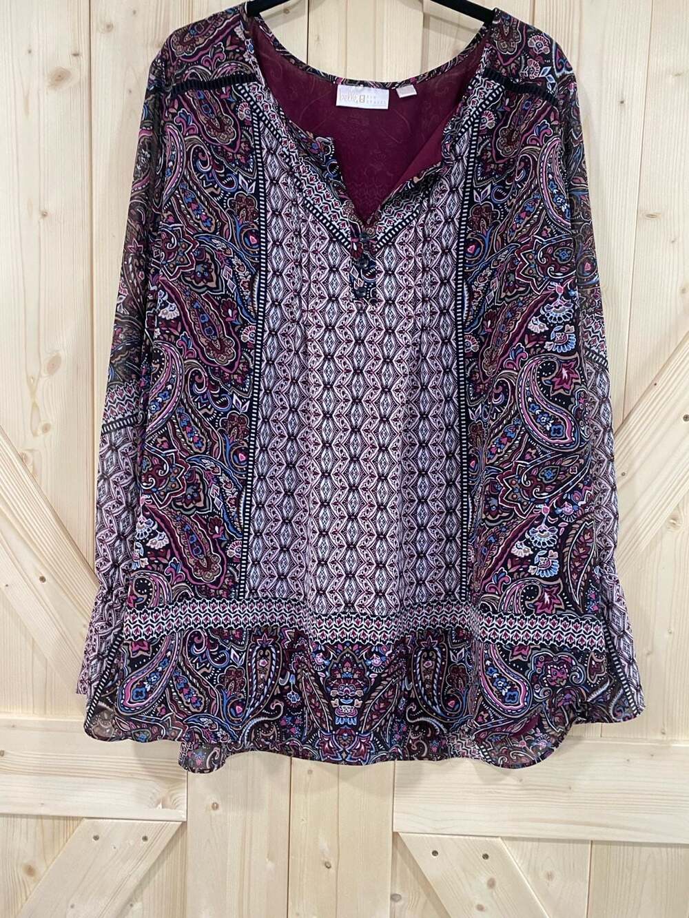 Belle by Kim Gravel Paisley Print Lined V-Neck Blouse XL